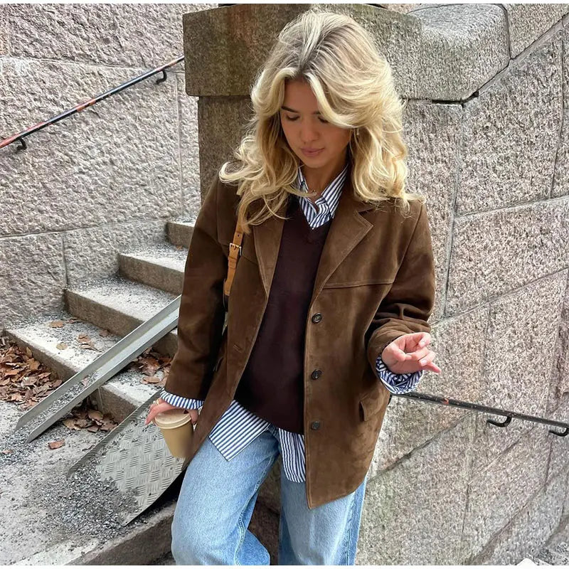Lederjacke Elegant Wildleder Damenjacke Schwarz