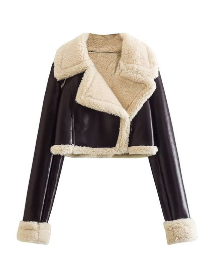 Lederjacke Damen Warm Kunstleder Schwarz