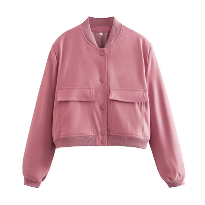 Damen Kurzjacke Modern mit Taschen und Cropped Schnitt