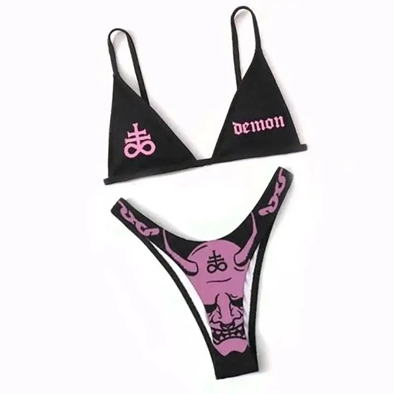 Gothic Badeanzug Frauen Totenkopf Druck Bikini Set Schwarz