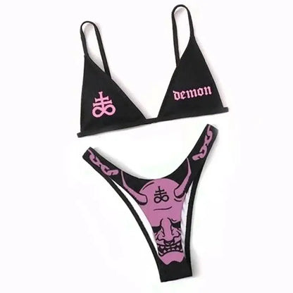 Gothic Badeanzug Frauen Totenkopf Druck Bikini Set Schwarz