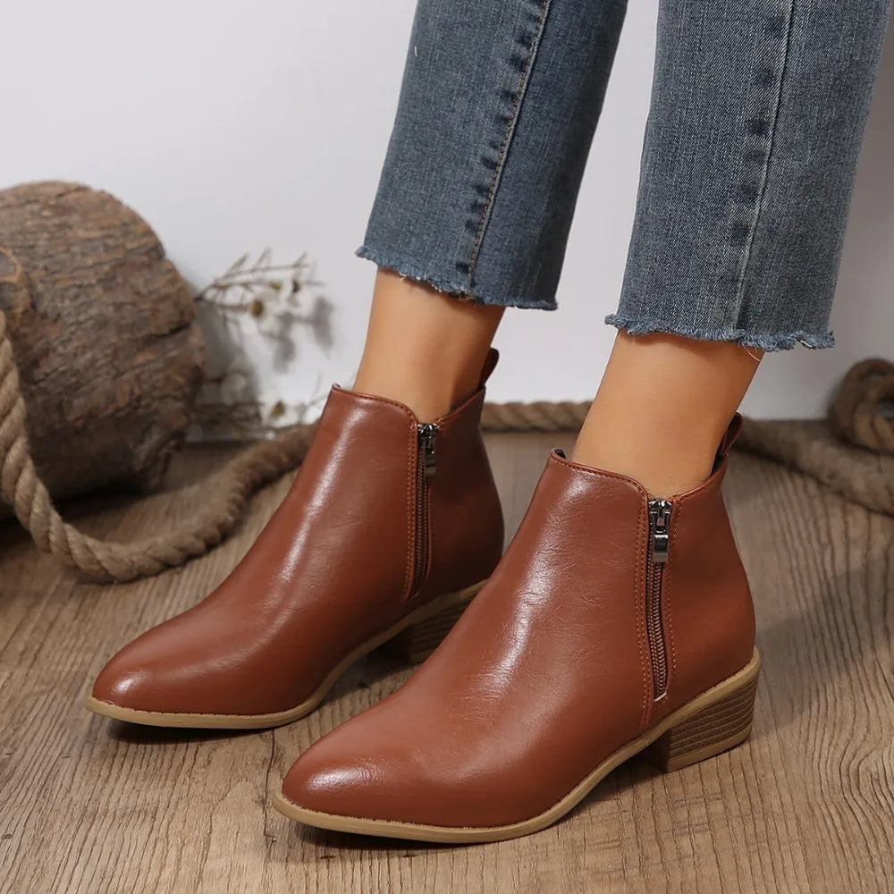 Damen Ankle Boots Lässig Frühling Mit Reißverschluss