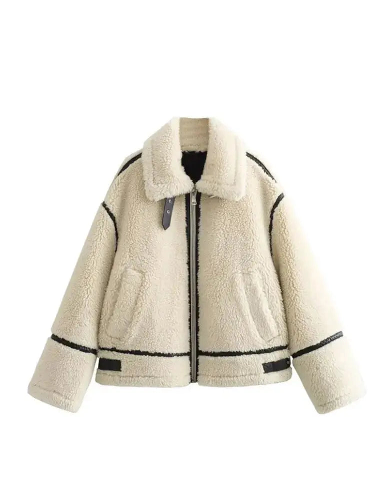 Dominique | Lässige Jacke mit Pelzkragen und Farbblockierung Zendoo.de