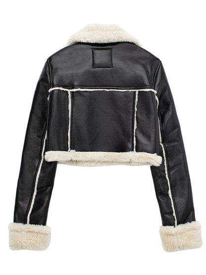 Lederjacke Damen Warm Kunstleder Schwarz