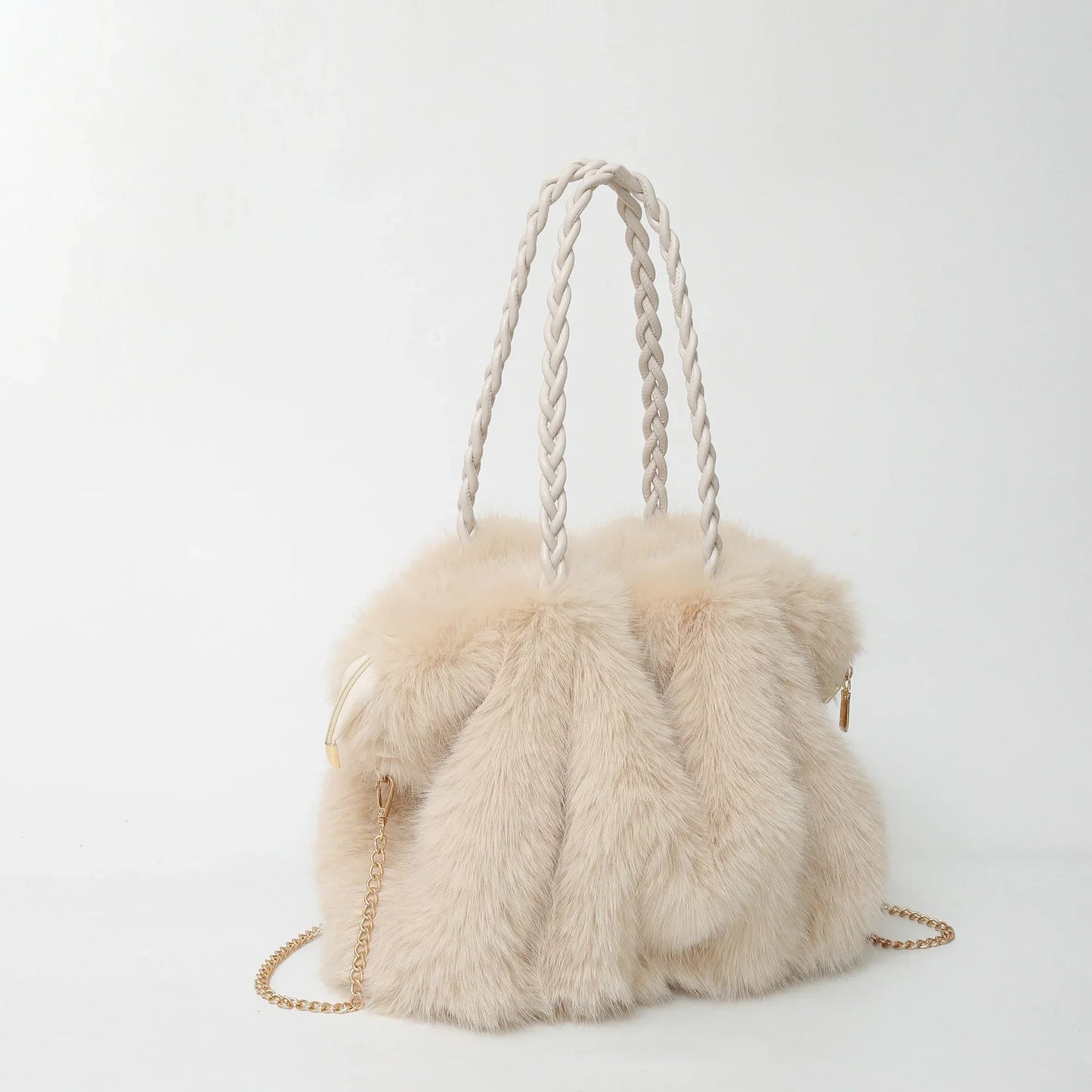 Fluff Handtasche Luxus Geflochtener Henkel Metallic Kette - BerlinGlamour