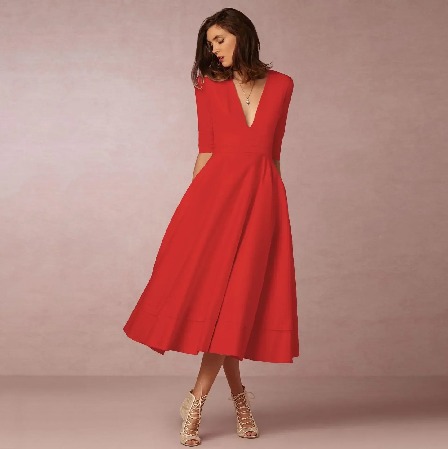 Elegantes Damen Midi Kleid Fließend Lang