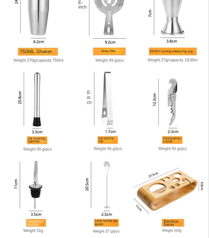 Metallisches Bar-Set Modern Elegantes Cocktail Zubehör