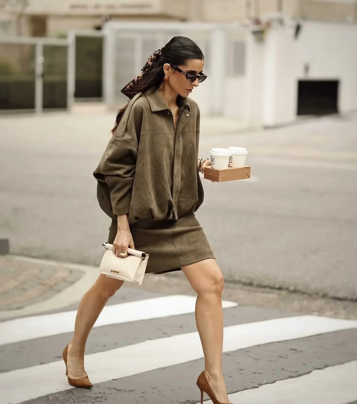 Damenjacke Suede Look Cropped Modern Oversized
