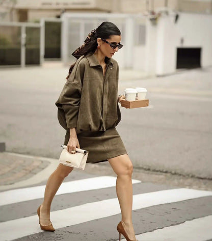 Damenjacke Suede Look Cropped Modern Oversized