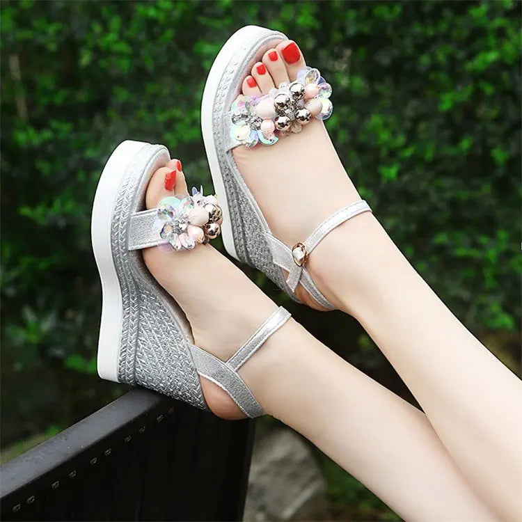 Hohe Wedges Sandalen Damen Schick