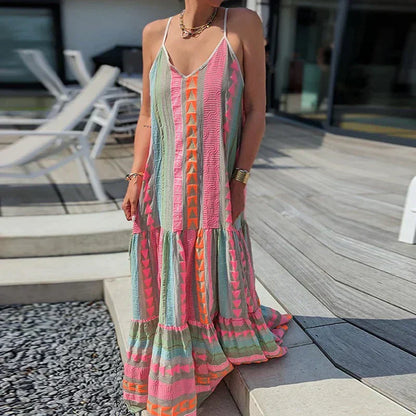 Elegantes Sommerkleid Ärmellos Rüschen Oberteil