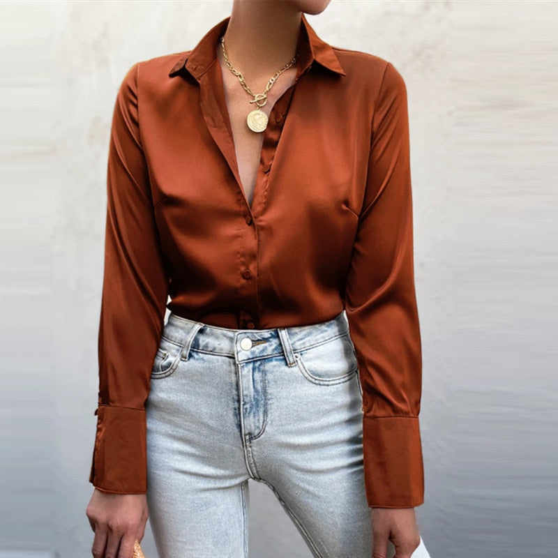 Elegante Satin Bluse Damen Modern