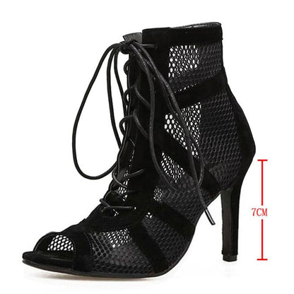 Damen High Heels Sandaletten Spitze Mesh Party Schuhe