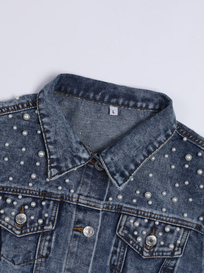 Jeansjacke Damen Exklusiv mit Perlen Verzierung - BerlinGlamour