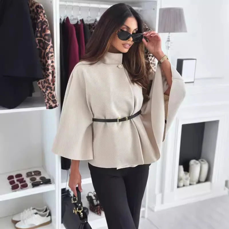 Elegantes Cape Top mit Gürtel und Weiten Ärmeln wird zu: 
Cape Top Elegantes mit Gürtel Weite Ärmel Damen - BerlinGlamour