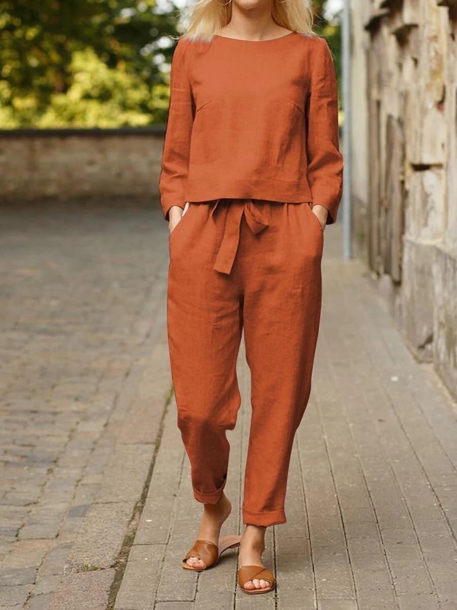 Damen Freizeitanzug mit Langarm und Gürtelhose - BerlinGlamour