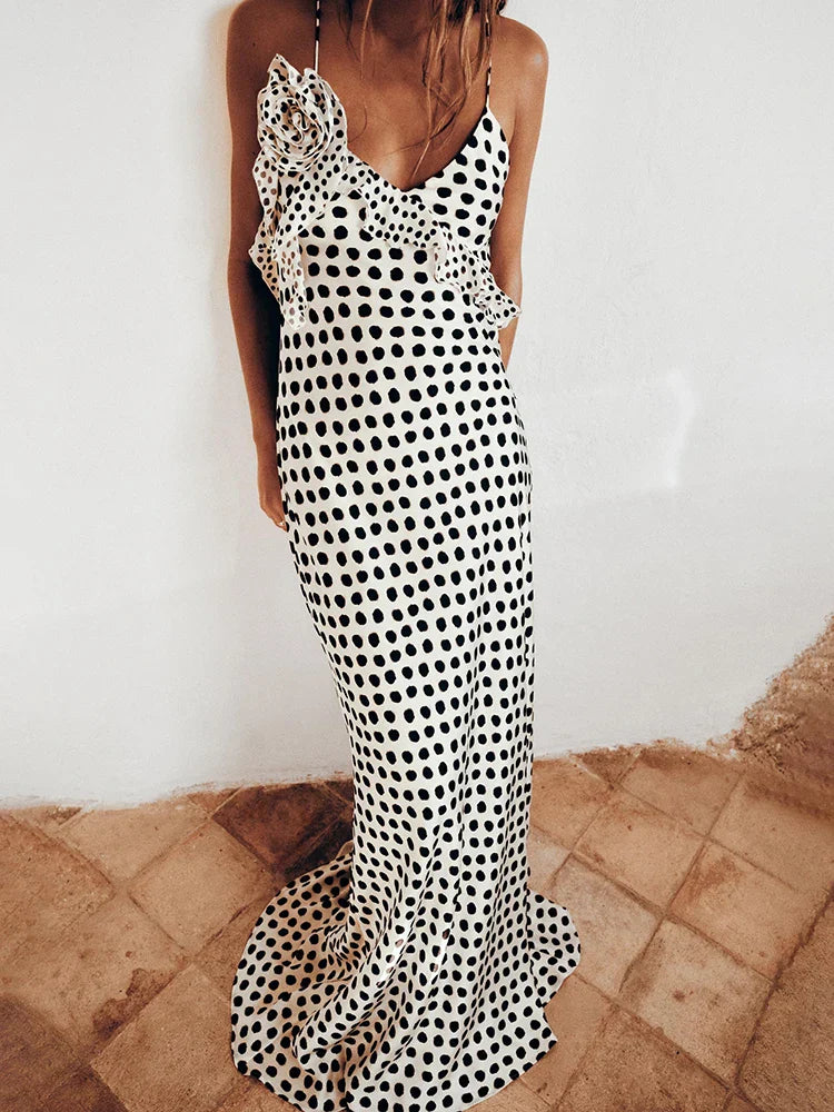 Langes Damen Maxikleid Spitzenpunkte Sommerkleid
