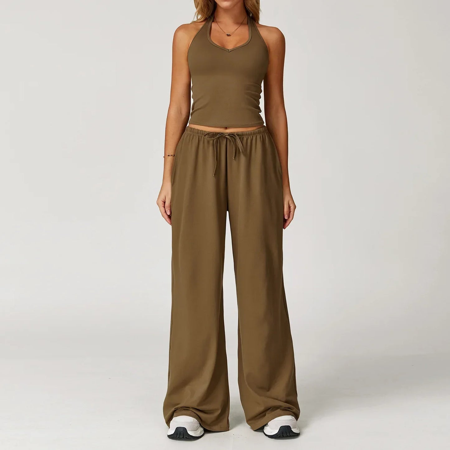 Damen Lounge Set Halter Top Crop Oberteil Bequem