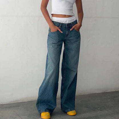 Damen Jeans Weitbein Helle Vintage Jeans