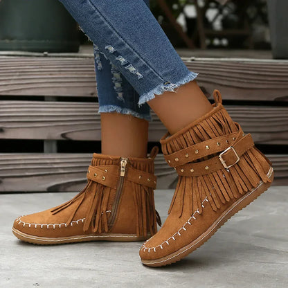 Stiefel Ankle Boots Nieten Fransen Schuhe Damen