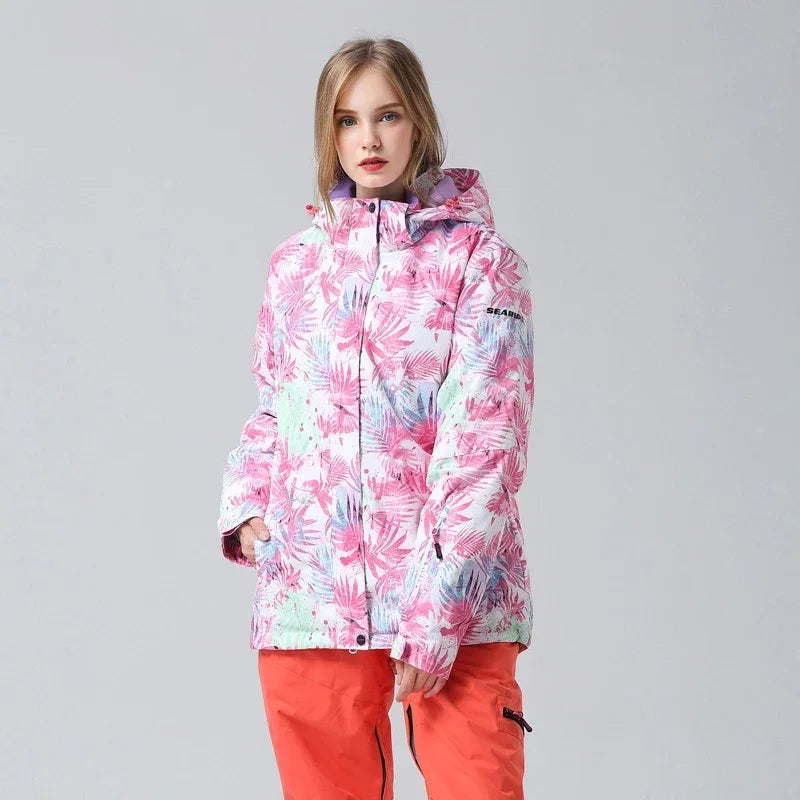 Damen Skijacke Winter Warm mit Blumenmuster - BerlinGlamour