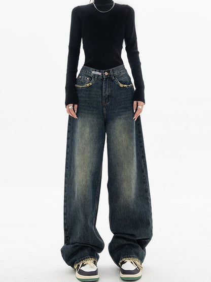 Weite Damen Jeans aus Gewaschenem Denim Relaxed Fit