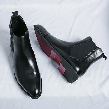 Leder Chelsea Stiefel Herren Schwarz Hochwertig