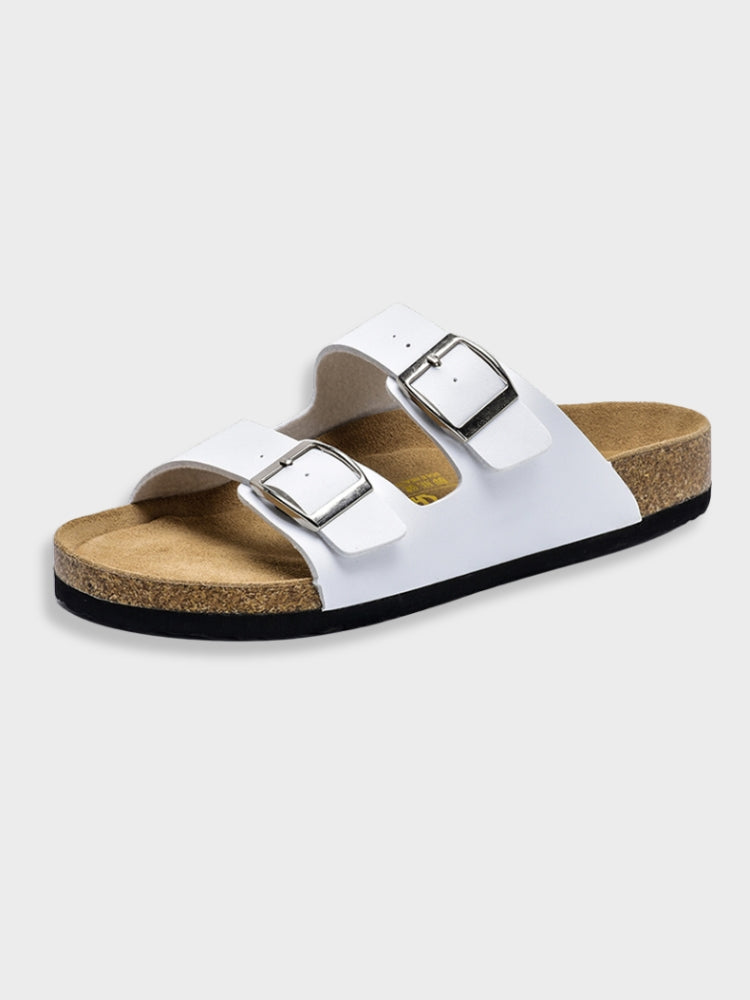 Sandalen zum Hineinschlüpfen | Flache Sandalen | Orthopädische Sandalen | Sandalen mit Doppelschnalle | Zehentrenner-Weiß-35-Chaps Herrenmode