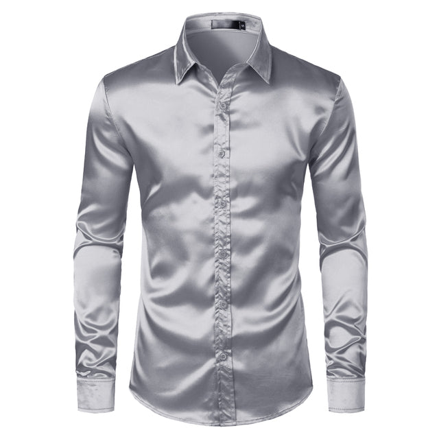 Satinhemd – Bügelfreies Herrenhemd mit Knöpfen-Silber-S-Chaps Herrenmode