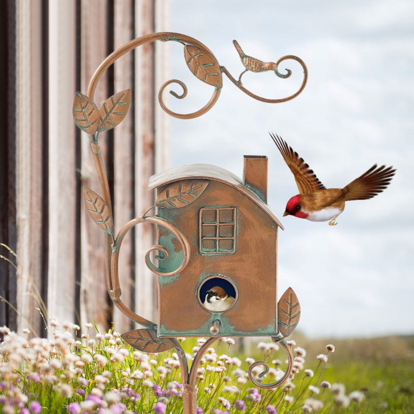 Vogelhaus Gartenstecker Metall Dekorativ Tierfreundlich