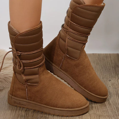 Damen Winterstiefel Warm Fellfütterung Schnürboots