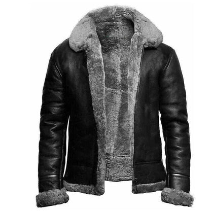 Lederjacke Shearling Luxusleder Schwarz