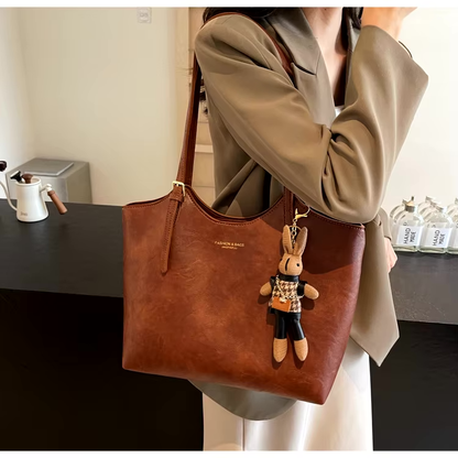 Große Schultertasche Vegan Leder Vintage Look Abnehmbar