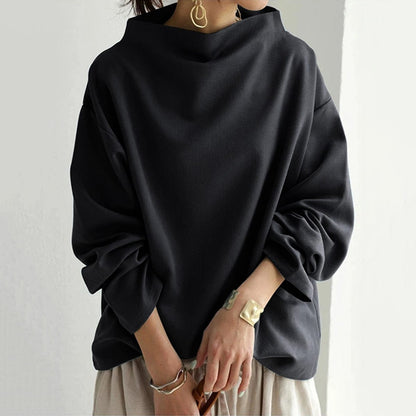 Damen Langarmshirt High Neck Elegantes Oberteil