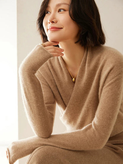 Damen Wickelpullover Elegantes Überkreuzdesign Modern