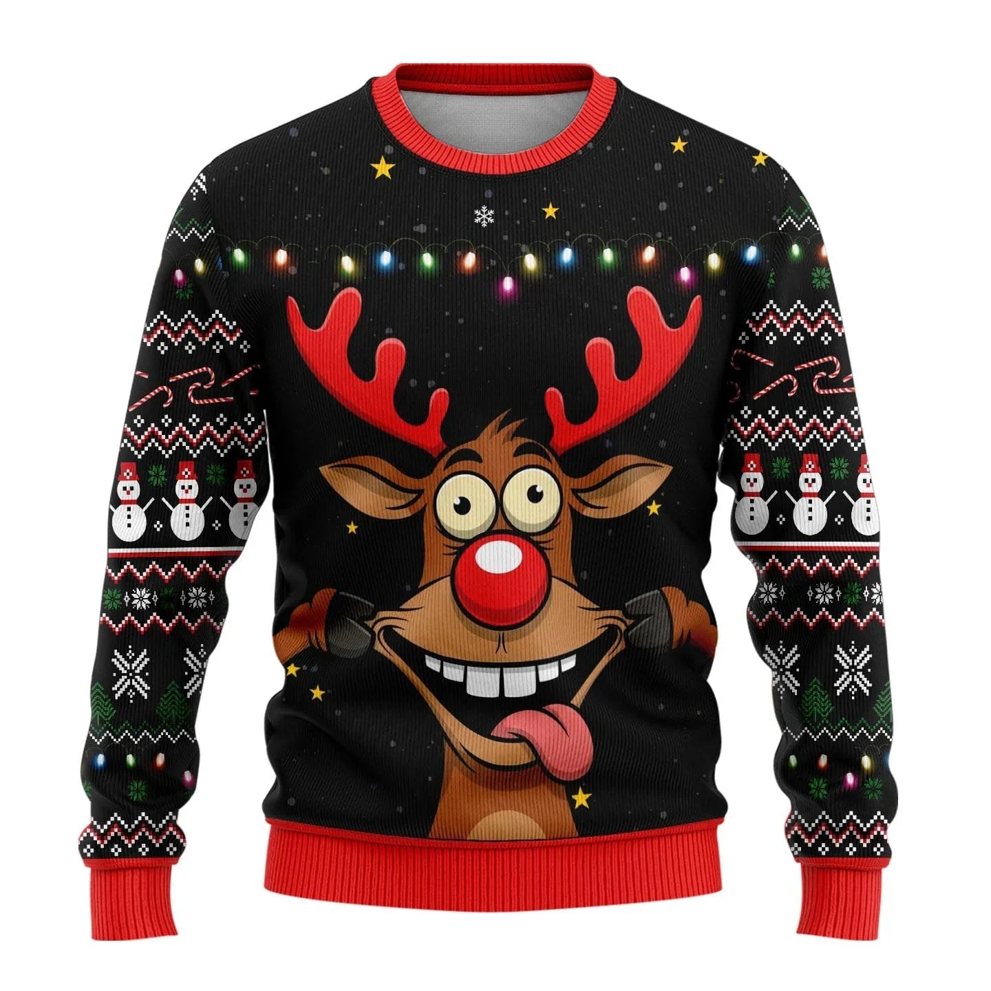 Weihnachtspullover Herren Schneemann Motiv Rot