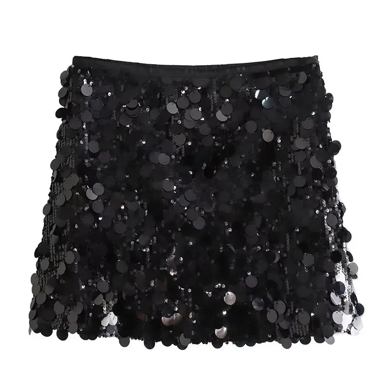 Schwarzer Pailletten Minirock für Damen – Glam Elegance

