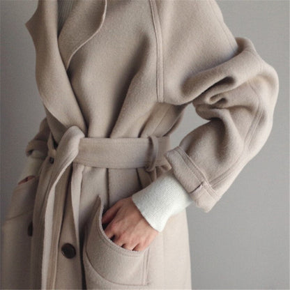 Damen Wintermantel Elegant Wickelmantel Lang