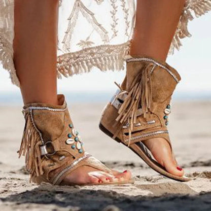 Boho Sandalen Damen Fransen Sommer