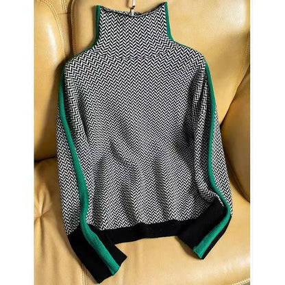 Damen Rollkragenpullover Fischgrat Luxus Warm