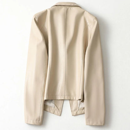 Leder Blazer Frauen Elegant Lammleder Schwarz