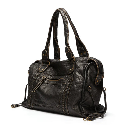 Elegante Lederhandtasche Schwarz Damen - BerlinGlamour