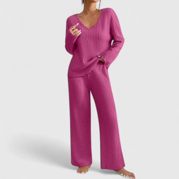 Damen Lounge-Set Rippstrick Bequem Weite Hose