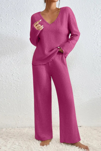 Damen Loungewear Set Zwei-Teilig Rippstrick Bequem