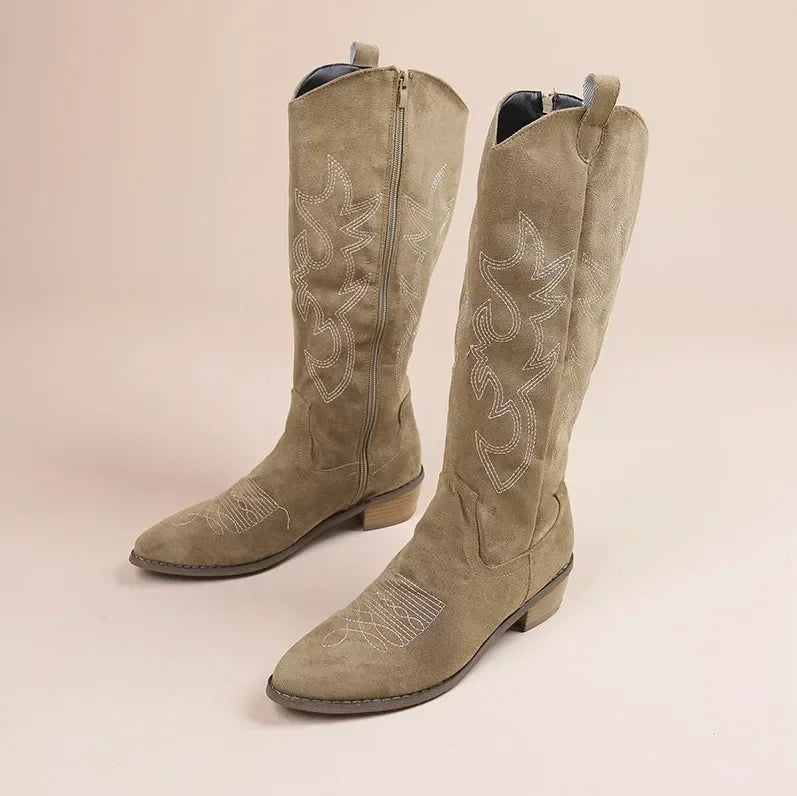 Cowboystiefel Damen Kniehoch Stickerei Westernstil