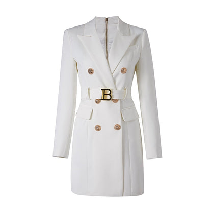 Elegantes Blazerkleid mit Taillengürtel und Knopfverzierung Damen - BerlinGlamour