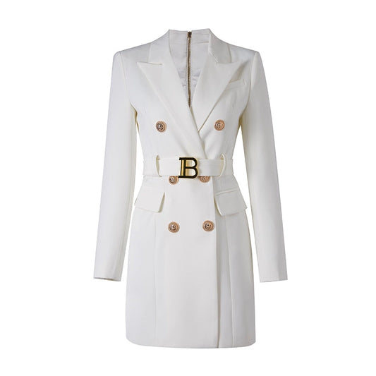 Elegantes Blazerkleid mit Taillengürtel und Knopfverzierung Damen - BerlinGlamour