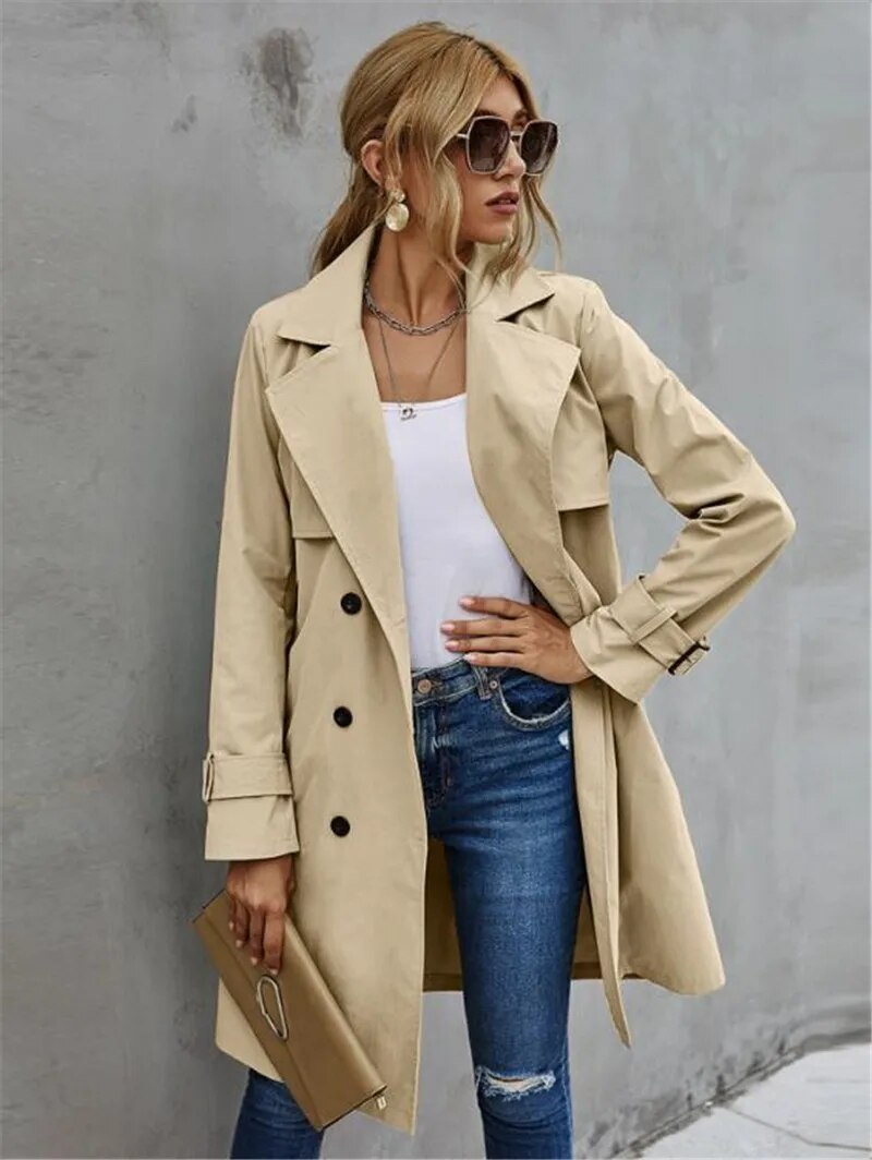 Schmale Damen Trenchcoat Stilvoll Wasserfest