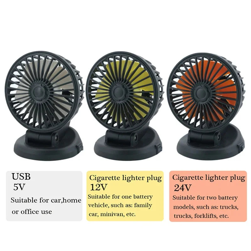 Auto Ventilator 12V/24V/5V, Drehbar, Kompakt, USB