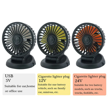 Auto Ventilator 12V/24V/5V, Drehbar, Kompakt, USB